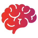 A stylized red and purple brain illustration with curved white lines, creating a minimalist and modern design on a light gray background.