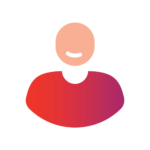 Simple illustration of a person with no facial features or hair, wearing a red and purple gradient shirt, on a light gray background.