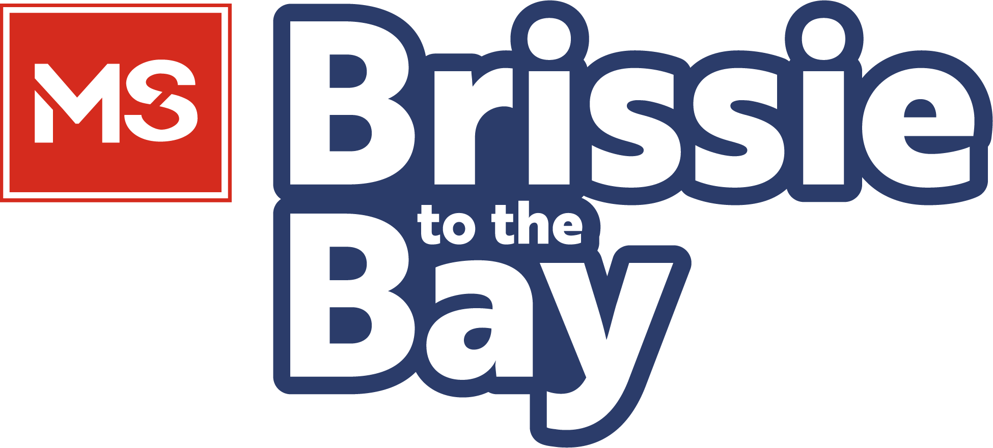 Logo with a red square containing white letters “MS” on the left, and large blue and white text reading “Brissie to the Bay” on the right.